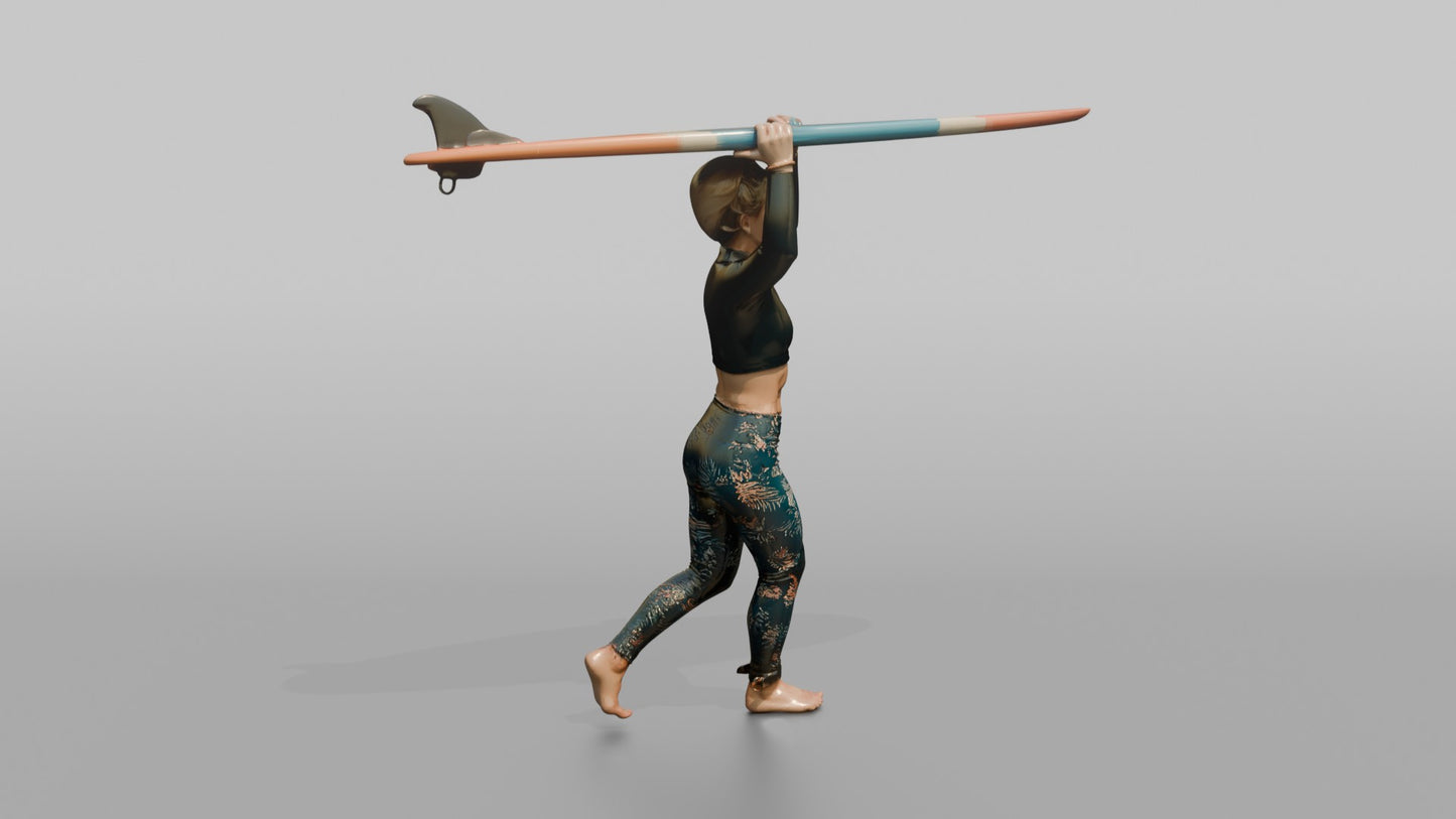 Surfer Carrying Her Board Overhead