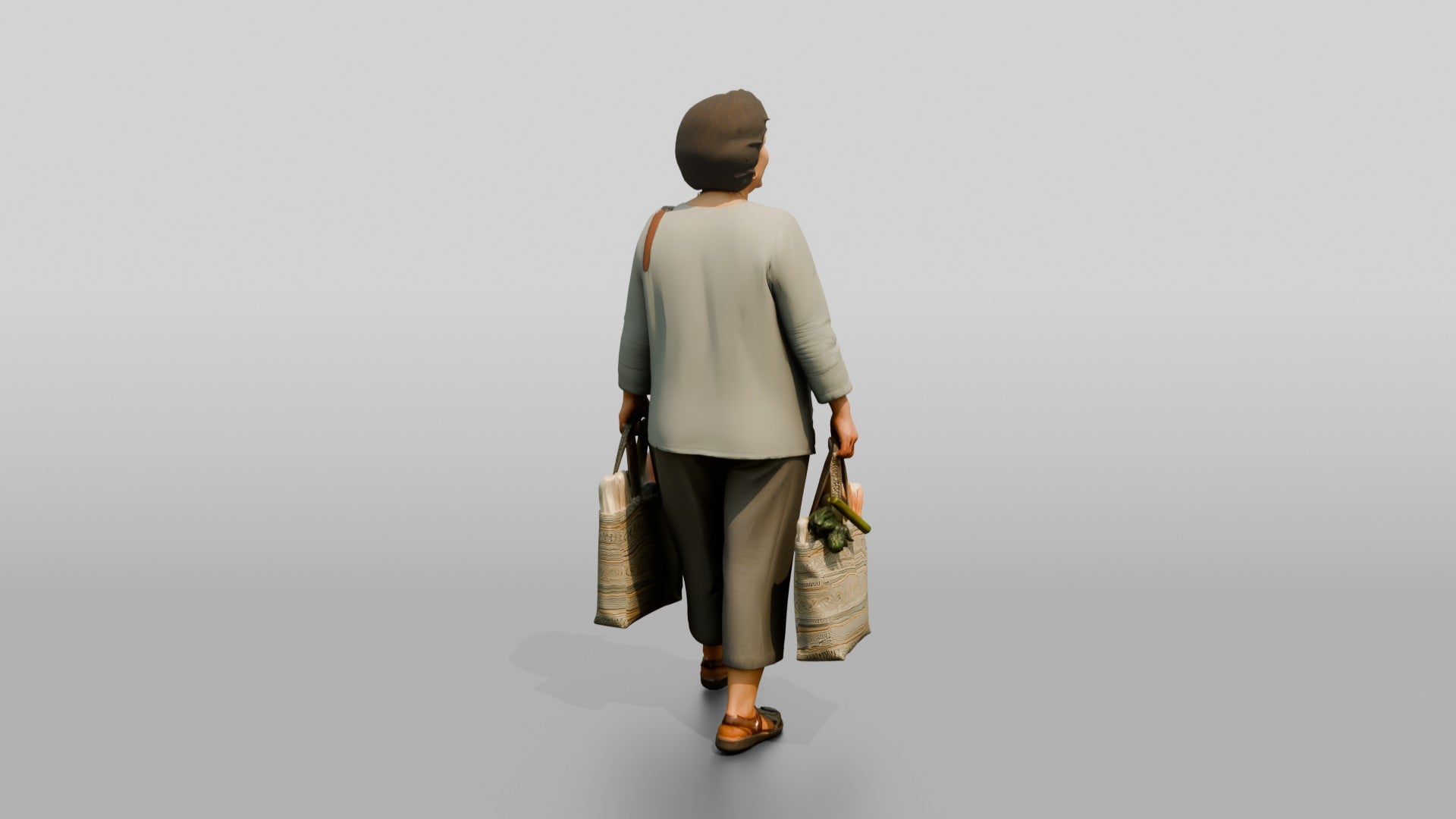Stocky Middle-Aged Turkish Woman Carrying Groceries