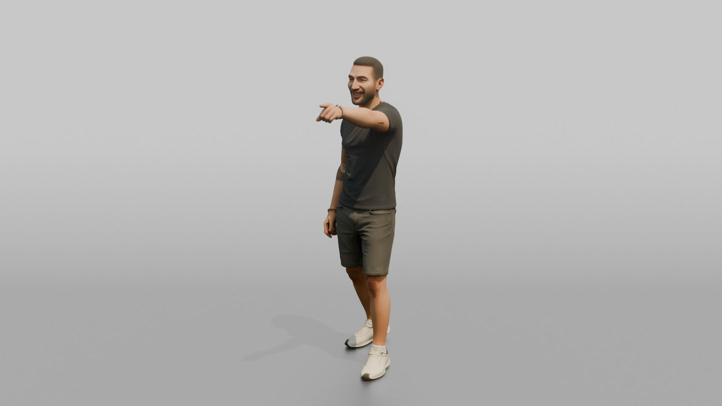 Vacationer Wearing Fitted V Neck Shirt And Shorts