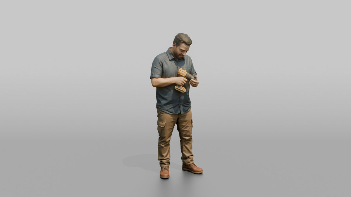 Father Holding A Power Drill, Examining It - 3D character model