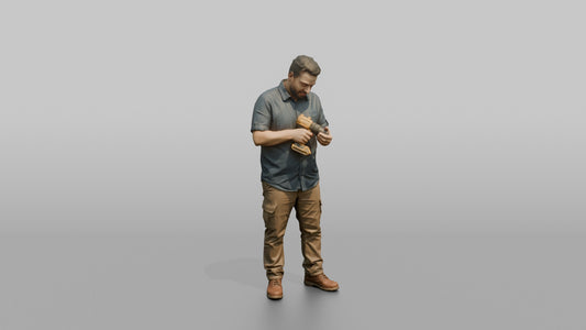 Father Holding A Power Drill, Examining It - 3D character model