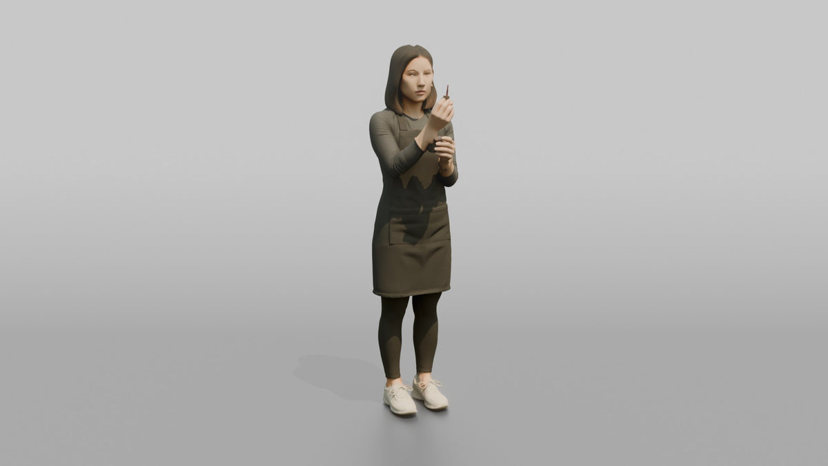 Nail Technician Woman Holding A Nail Polish Brush Up To Inspect It - 3D character model