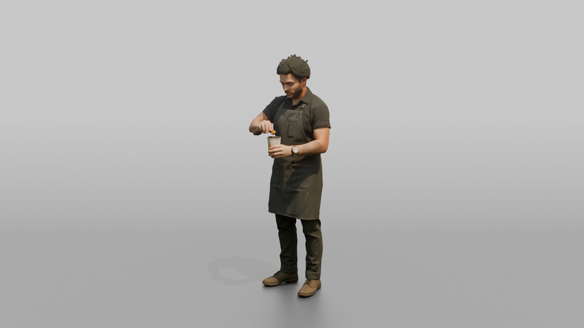 Bartender Man Holding A Citrus Twist Over A Glass - 3D character model, view 4