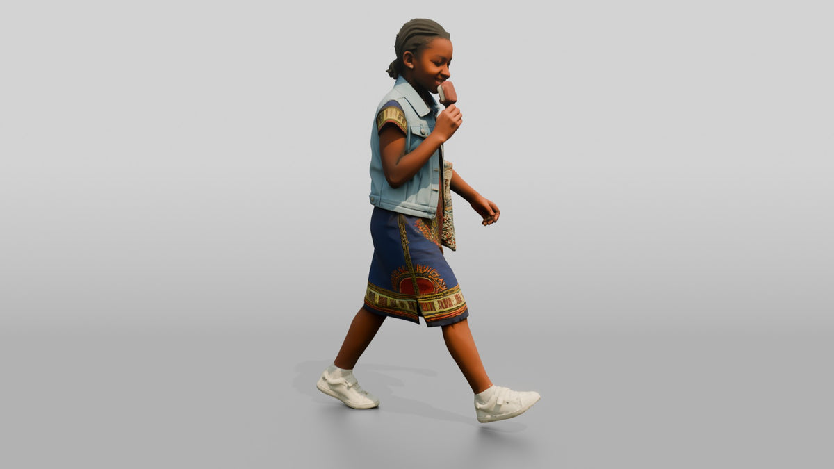 African Girl Eating an Ice Cream Bar - 3D character model, view 1