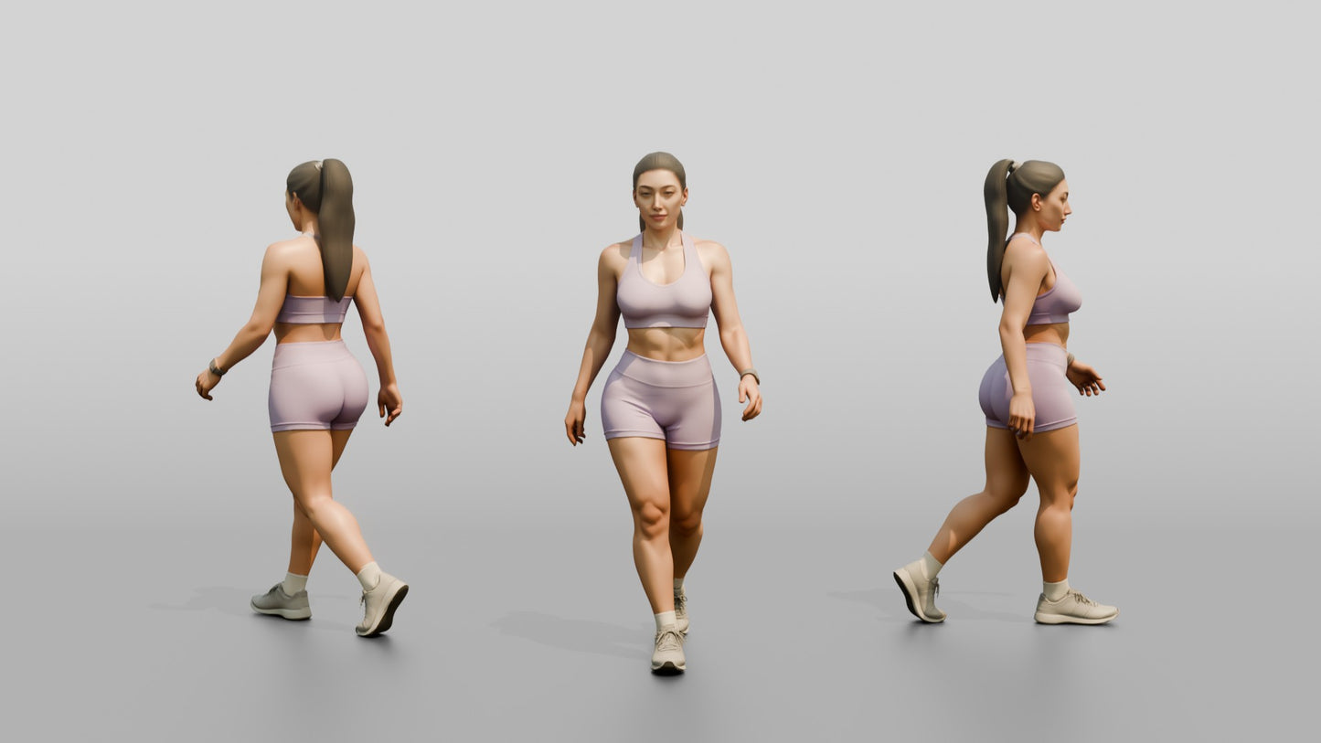 Woman with Ponytail in Mauve Activewear Walking