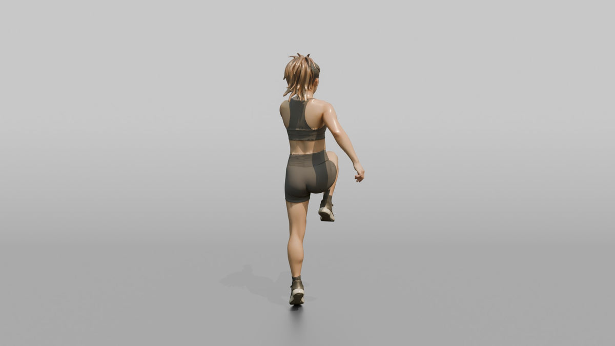 Cardio Athlete Woman Doing High Knees In Place - 3D character model, view 3