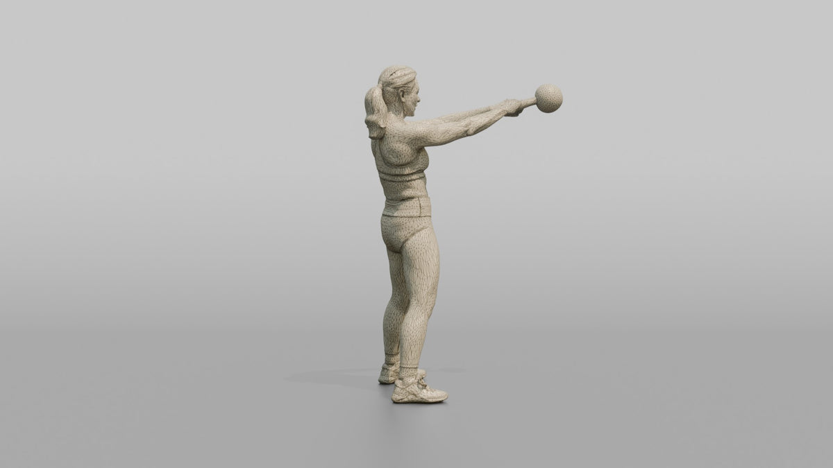 Weightlifter Woman Performing A Kettlebell Swing - wireframe topology preview