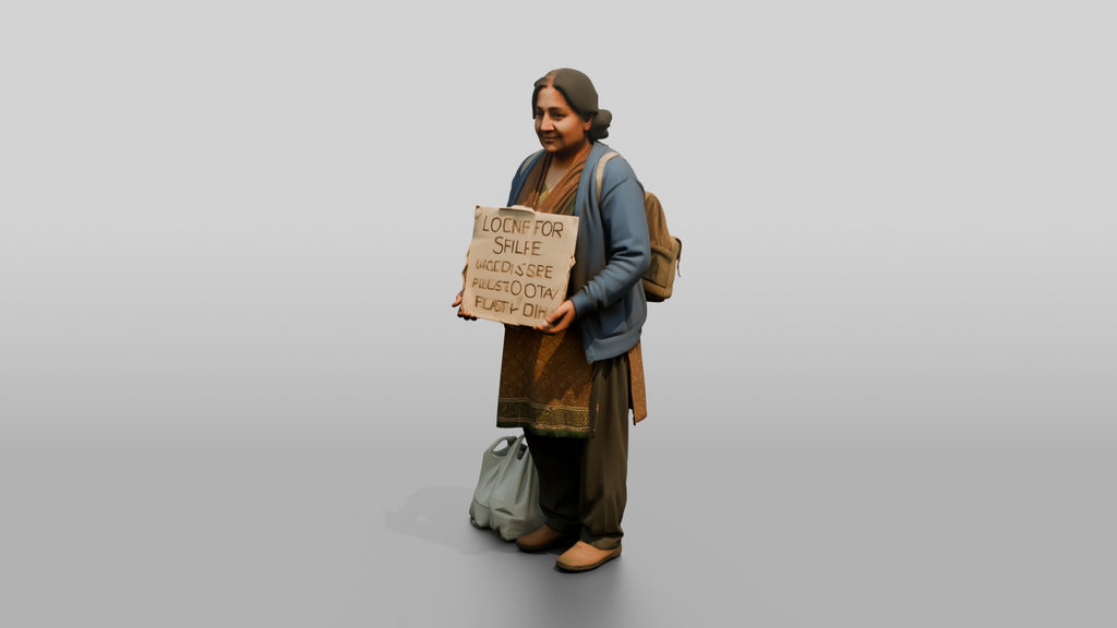 Homeless Woman Holding a Sign Looking for Shelter