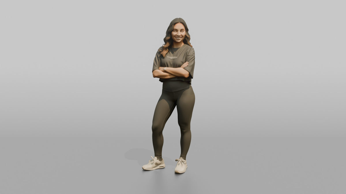 Fitness Influencer Woman Standing With Arms Crossed Loosely - 3D character model, view 5