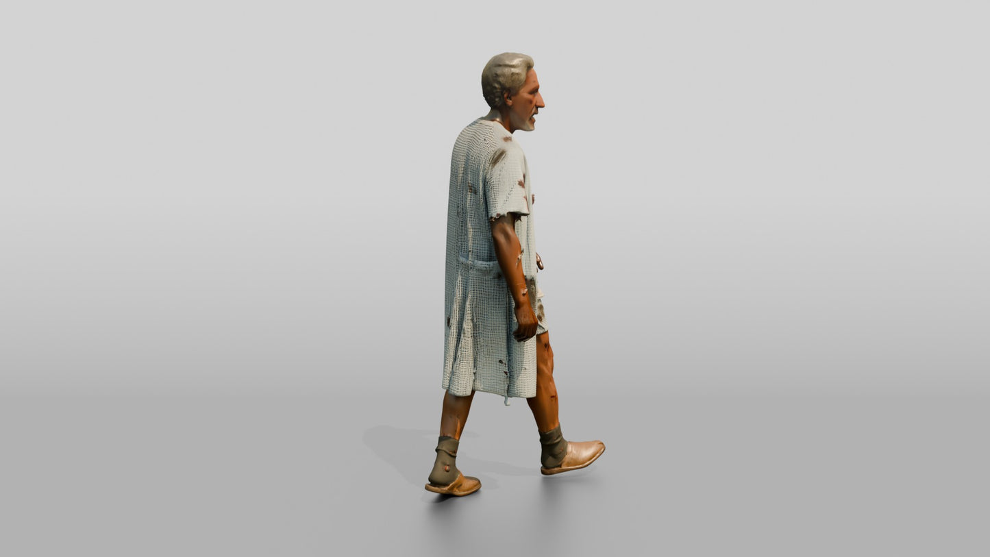 Elderly Man Patient Walking with Injuries