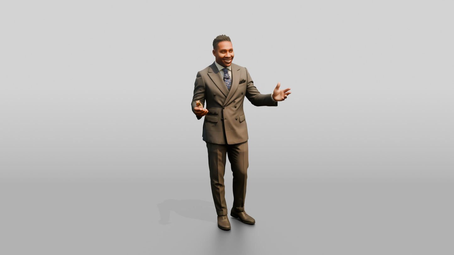 Businessman Gesturing in a Tan Suit