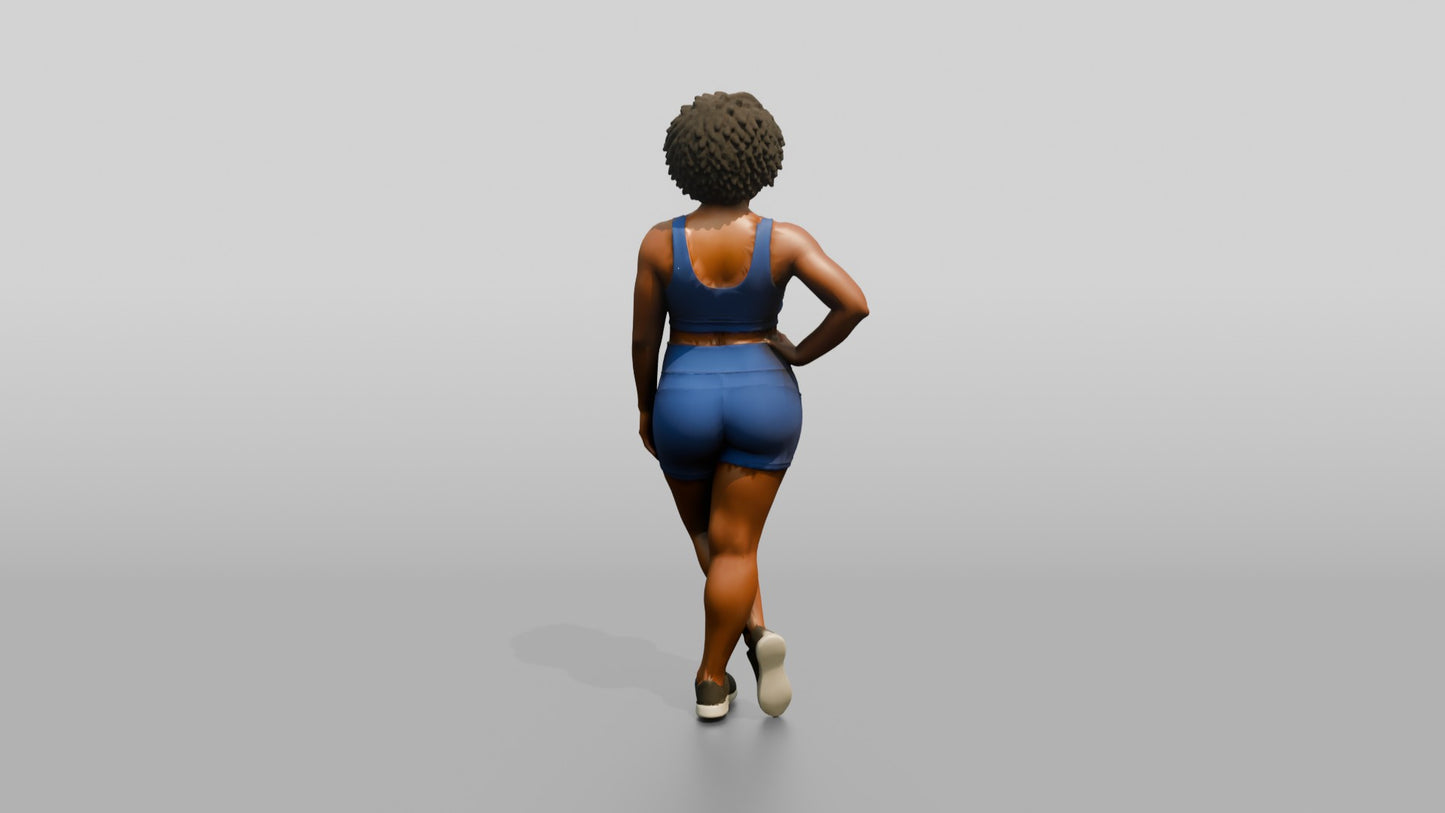 Black Woman in Blue Activewear with Hand on Hip