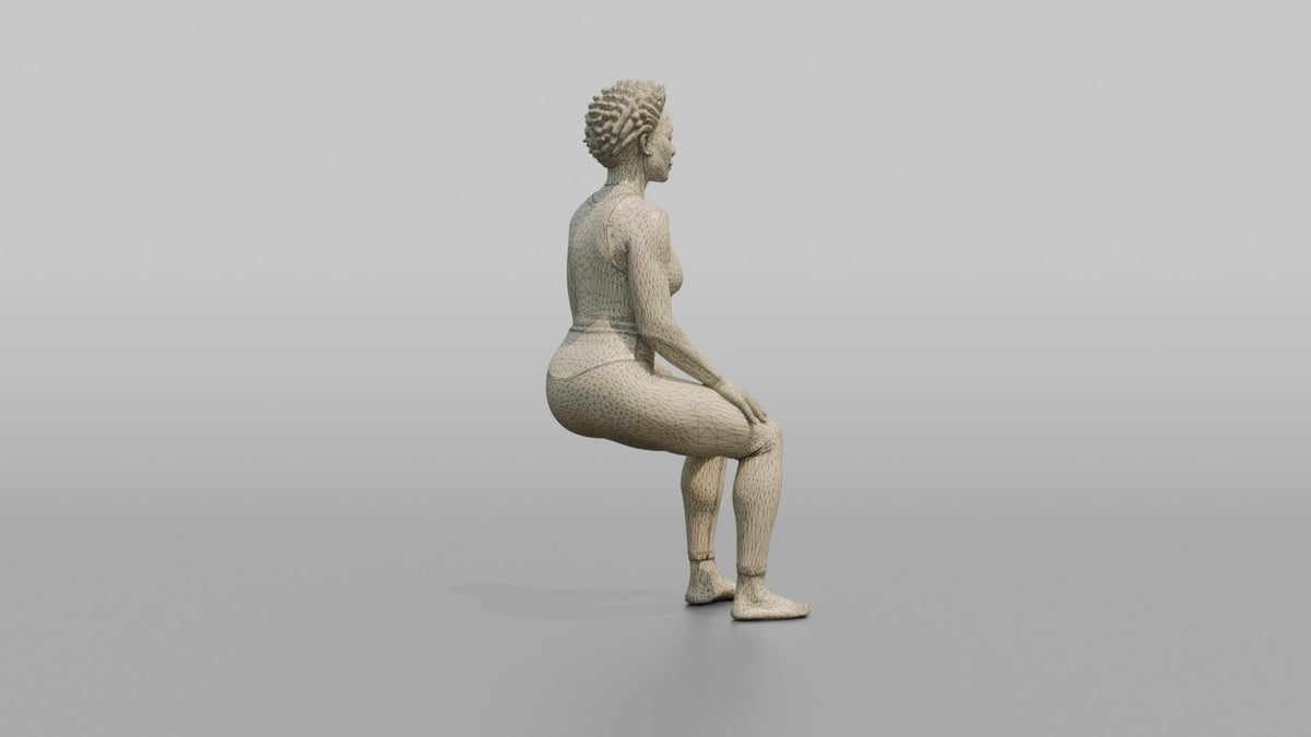 Bodyweight Athlete Woman Holding A Wall-sit Position - wireframe topology preview