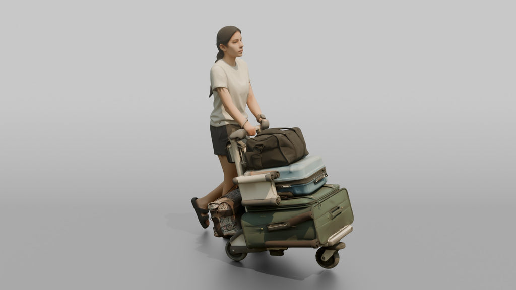 Traveler Pushing A Luggage Cart