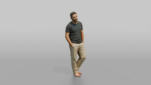 Vacationer Wearing Casual Crewneck Shirt And Linen Pants - 3D character model, view 1