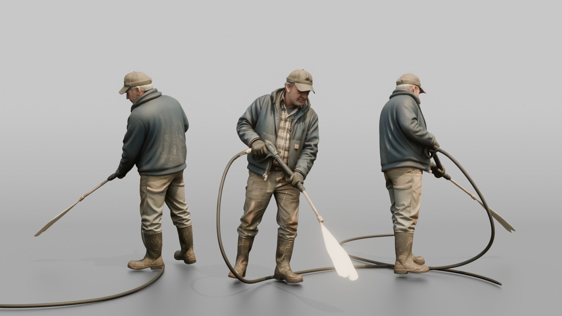 Farmer Spraying Down Concrete Barn Floor