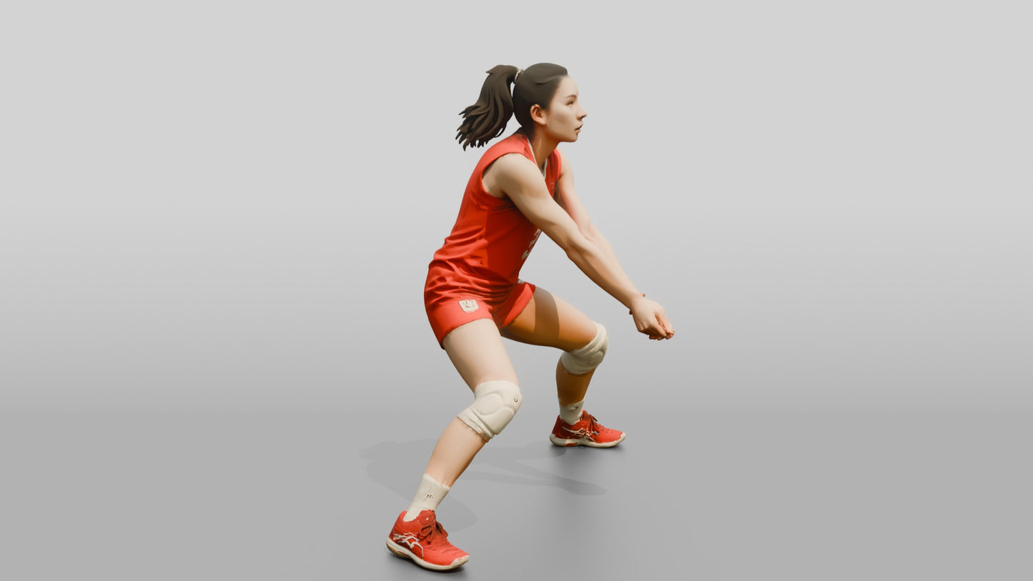 East Asian Female Volleyball Player in Red Jersey
