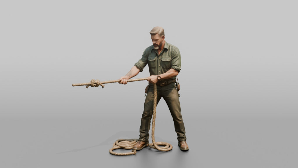 Farmer Tying Heavy Canvas Rope Around Flatbed