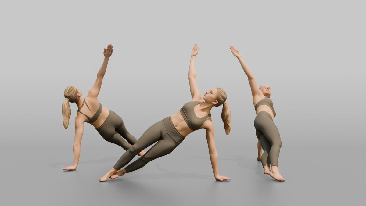 Bodyweight Athlete Woman Holding A Side Plank - 3D character model, view 1