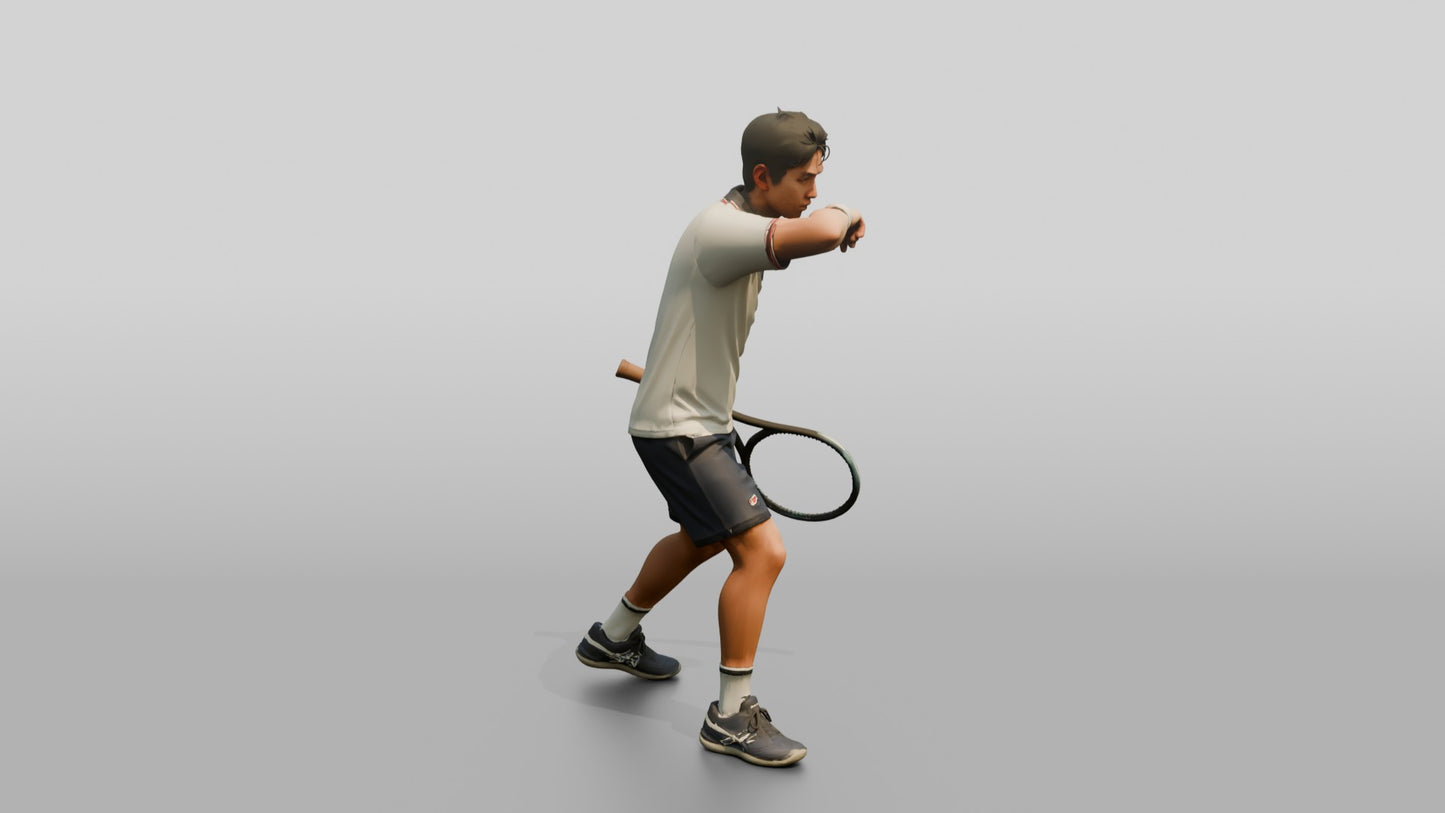 Male Tennis Player Wiping His Brow Mid-Rally