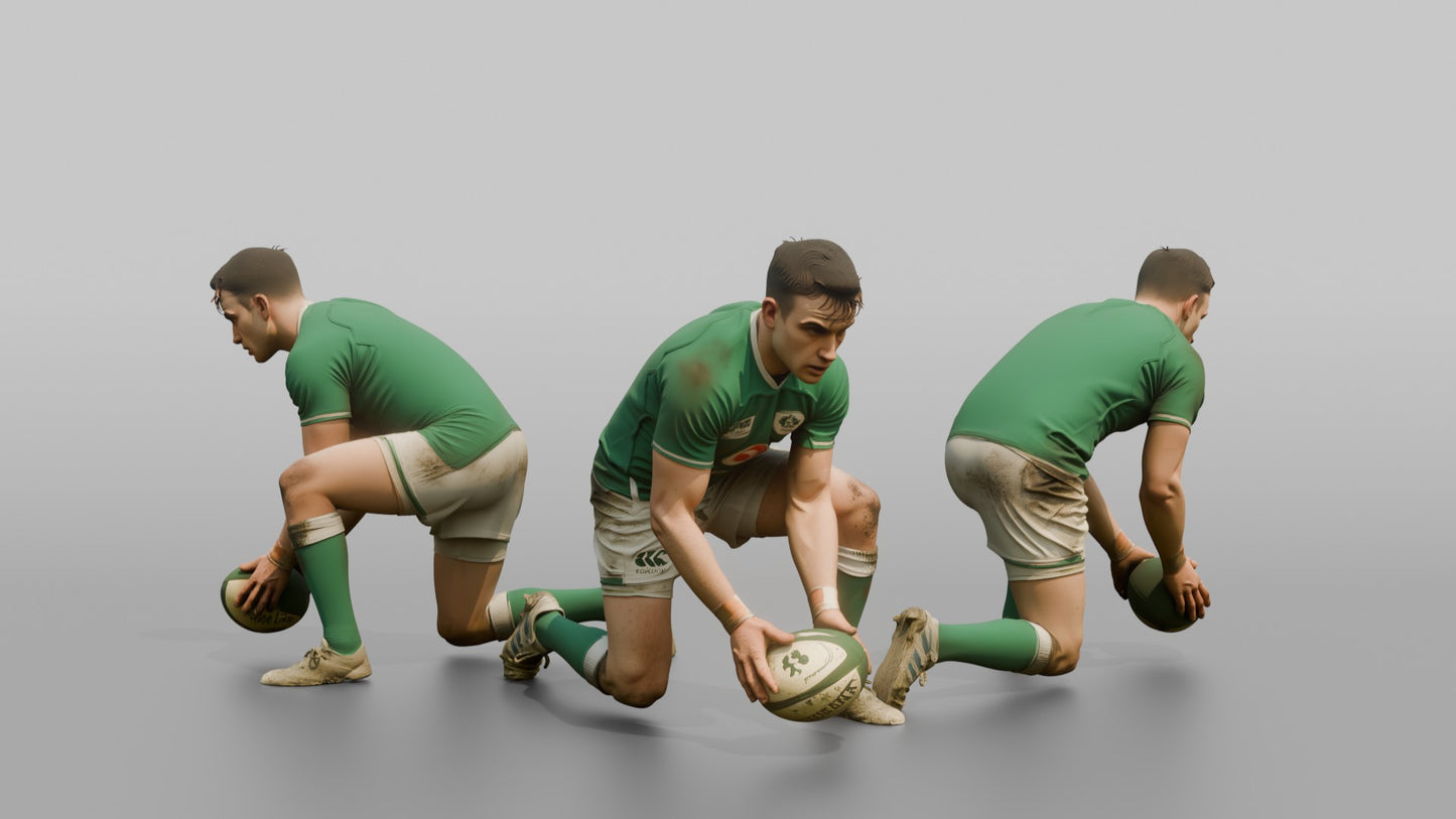 Irish Scrum-Half Scooping the Ball Off the Ground