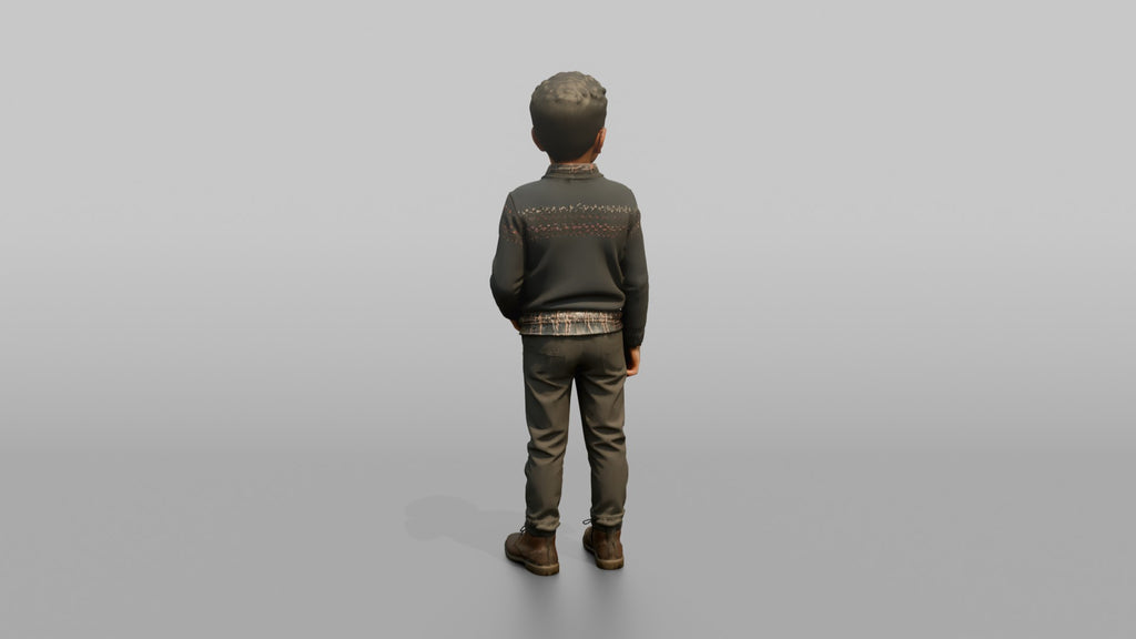 Middle Eastern Boy in Patterned Sweater and Boots