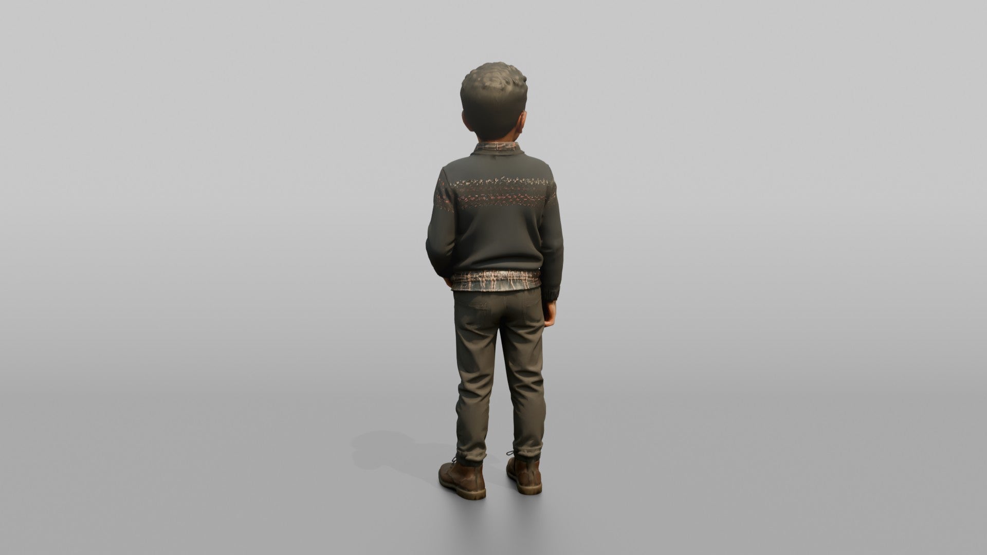 Middle Eastern Boy in Patterned Sweater and Boots