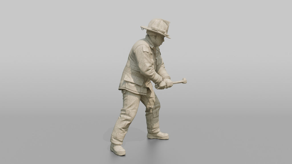 Firefighter Man Turning a Large Metal Fire Hydrant Valve Key
