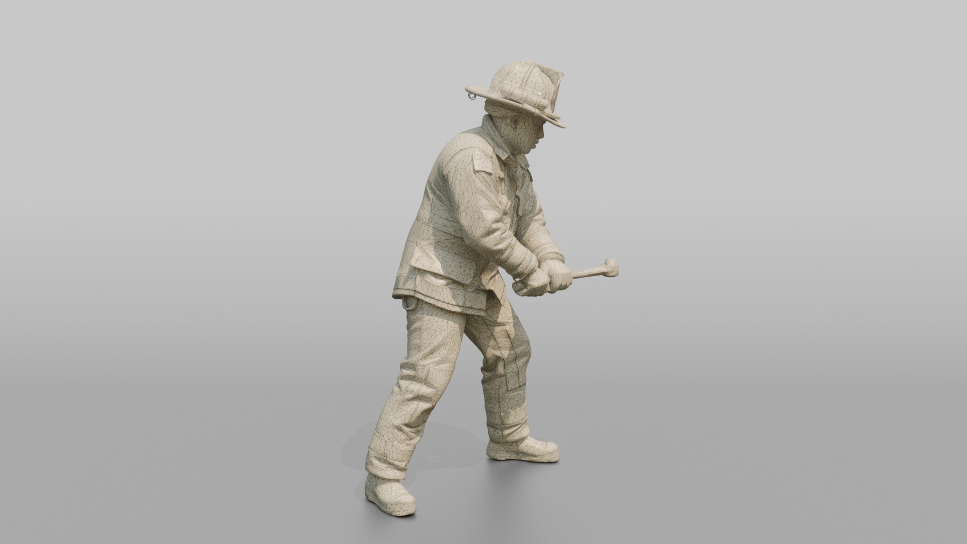 Firefighter Man Turning a Large Metal Fire Hydrant Valve Key