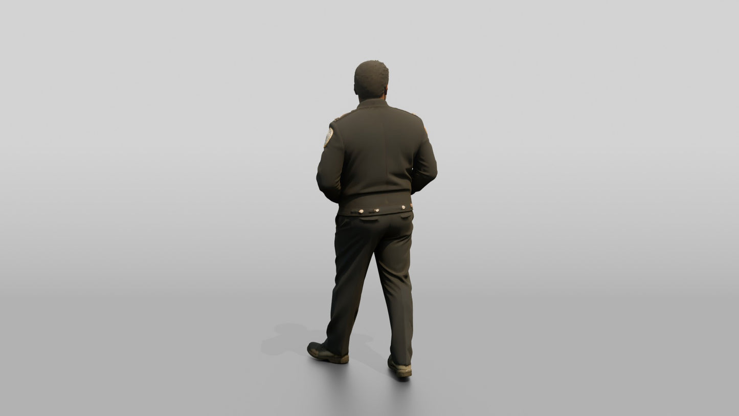 Police Officer Walking Hands in Pockets