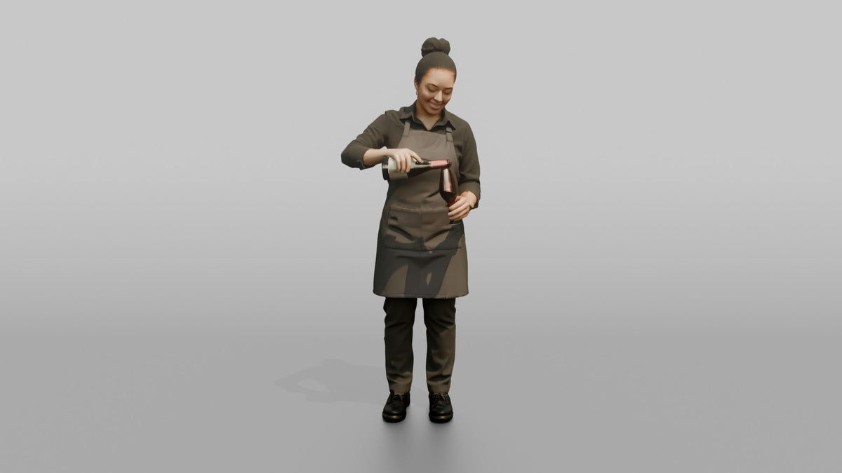 Server Woman Pouring Wine Into A Glass - 3D character model, view 5
