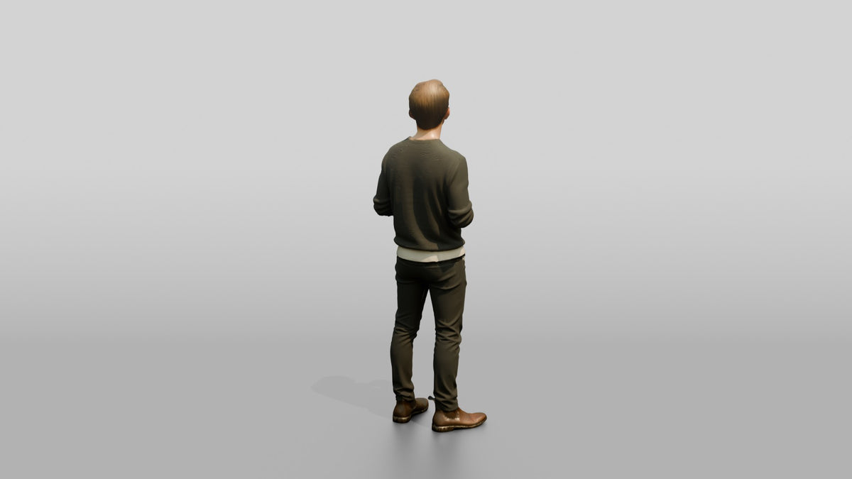 Homeless Man Holding a Steaming Paper Coffee Cup - 3D character model, view 3