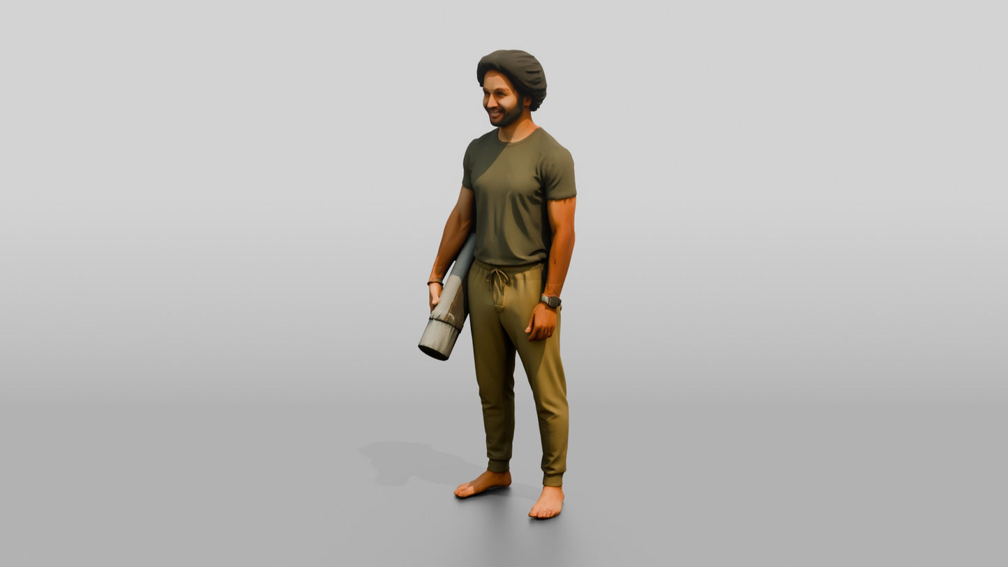 Standing Man Holding Yoga Mat