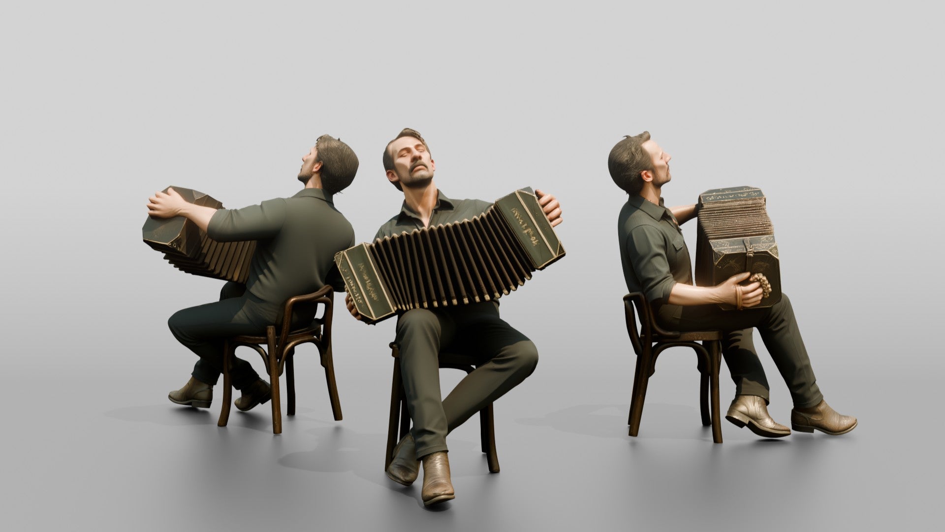 Bandoneon Player Pulling Bellows