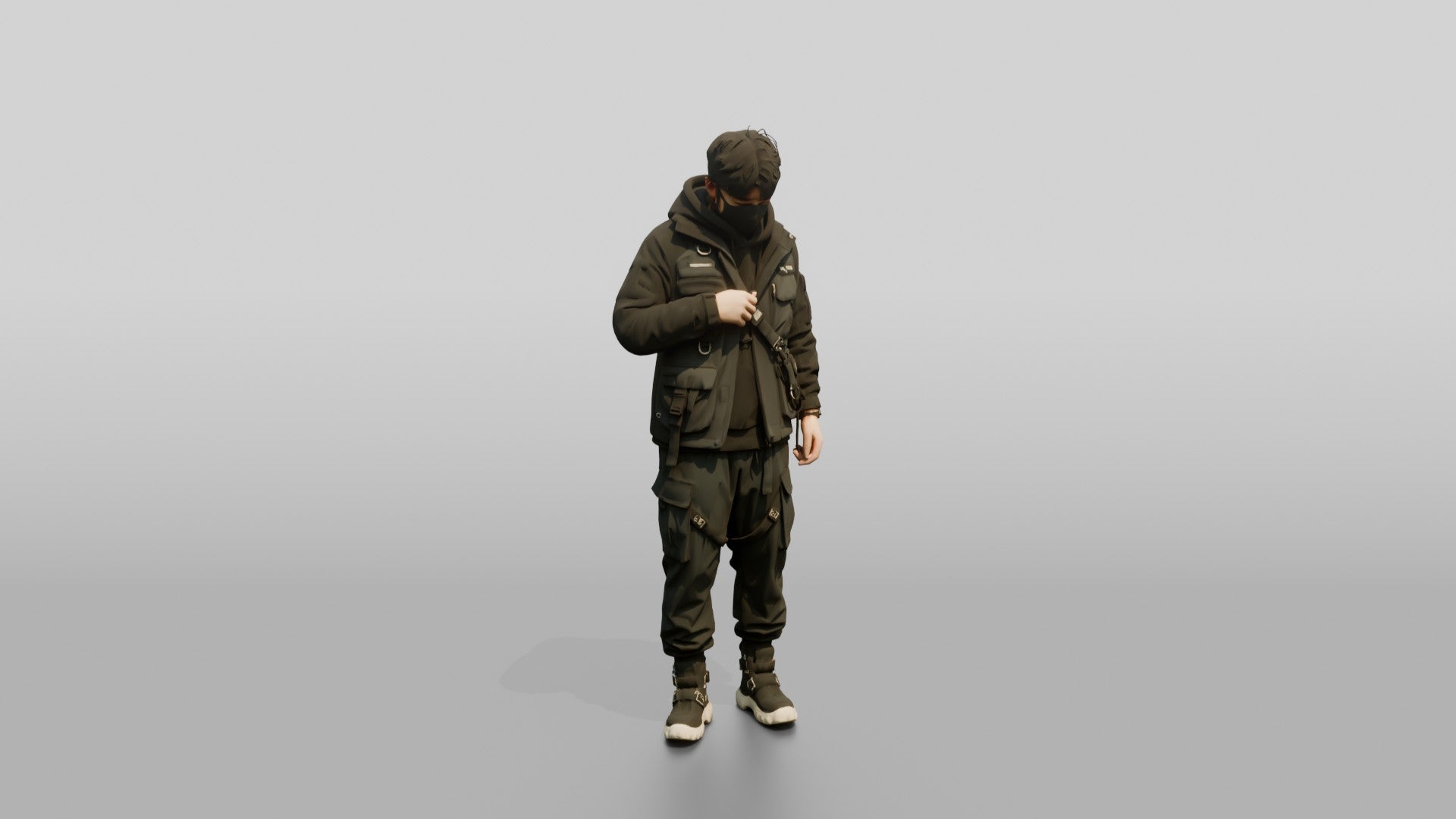 Techwear Man Zipping Up His Jacket