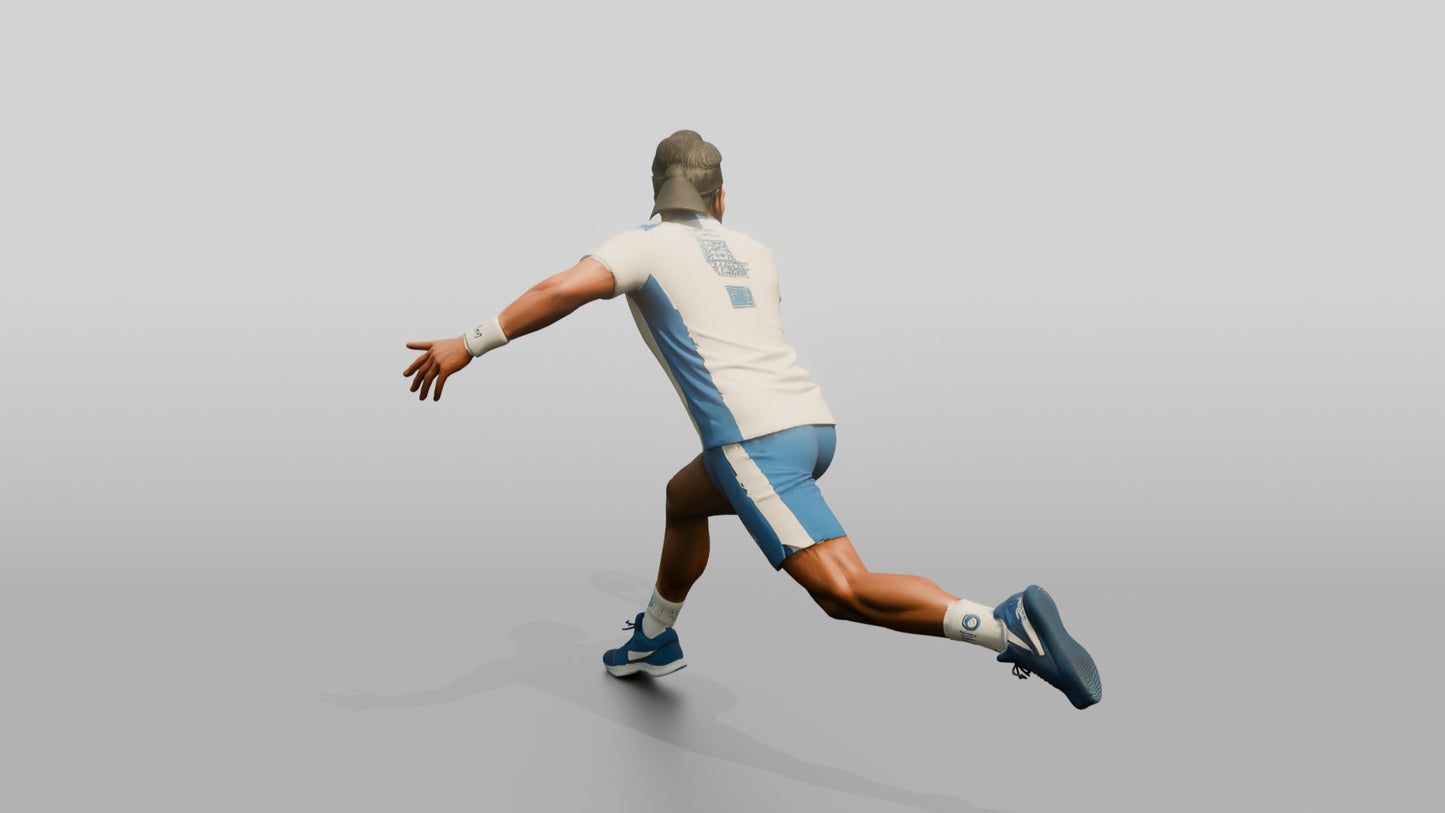 Male Tennis Player Lunging for a Backhand Return