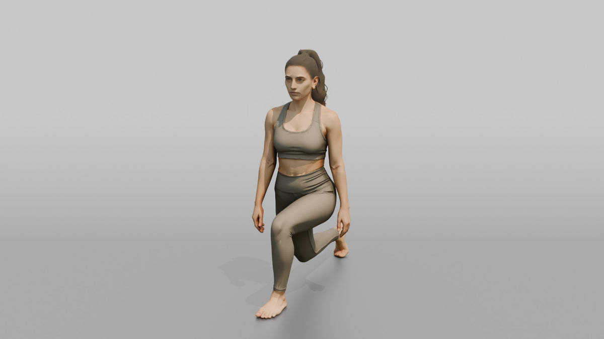 Fitness Influencer Woman Doing A Bodyweight Lunge With Arms At Sides - 3D character model, view 5