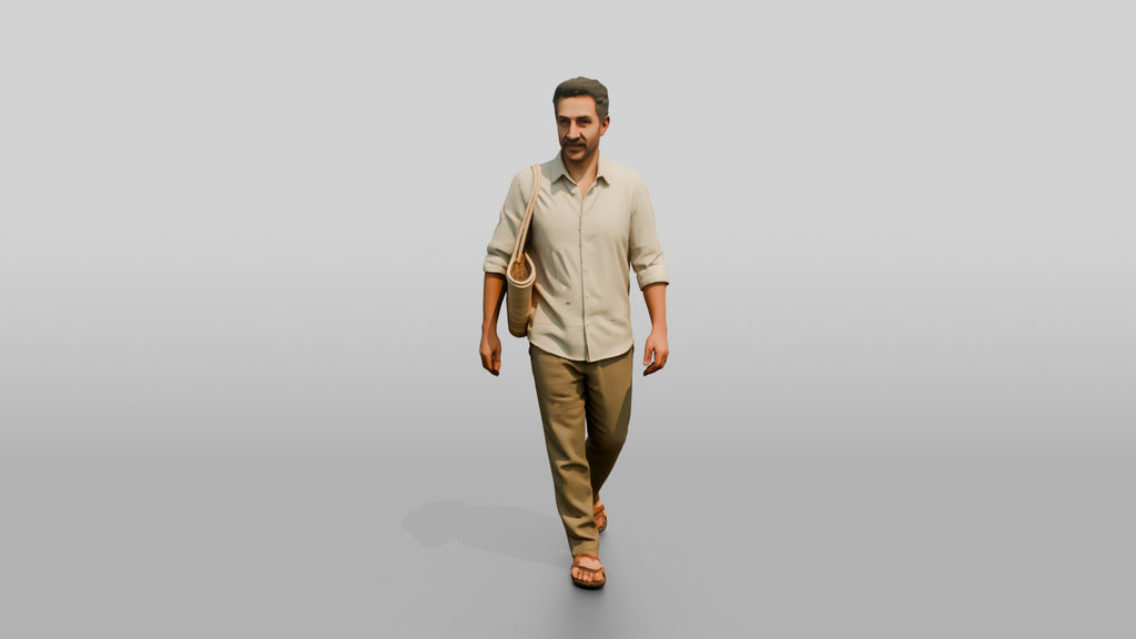 Slim Middle-Aged Syrian Man Walking Through a Market