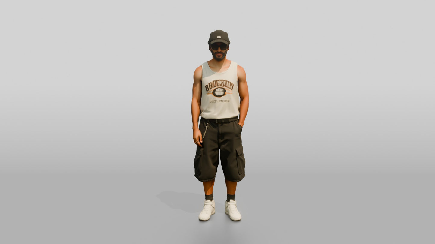 African-American Man Relaxed Pose on the Boardwalk