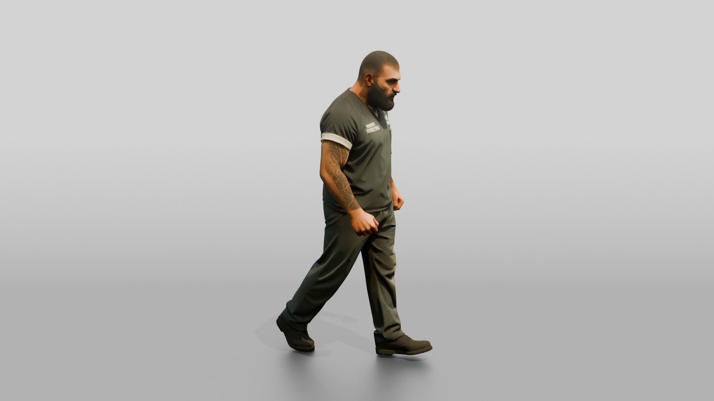 Middle Eastern Male Prisoner Pacing Forward