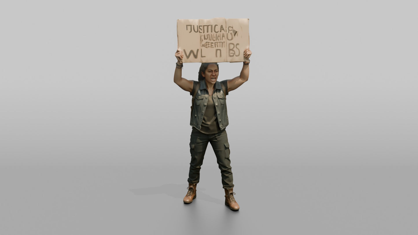 Protester Woman Holding Up a Cardboard Sign