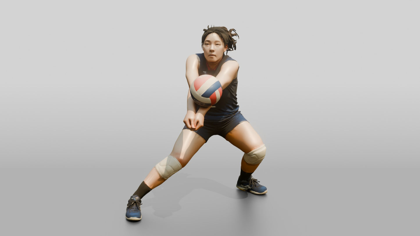 East Asian Female Volleyball Player in Dark Blue Uniform