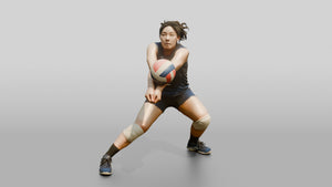 East Asian Female Volleyball Player in Dark Blue Uniform - 3D character model, view 1