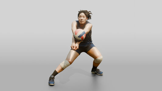 East Asian Female Volleyball Player in Dark Blue Uniform - 3D character model, view 1