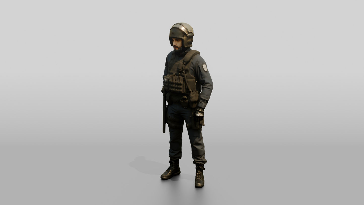 Riot Police Officers Standing at Ease