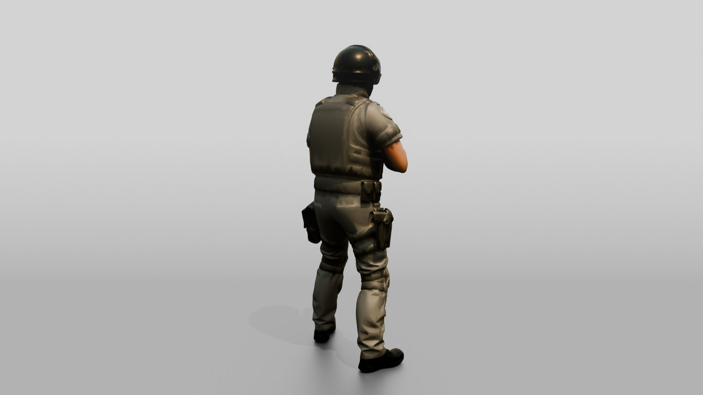 Riot Police Officer Holding Rifle