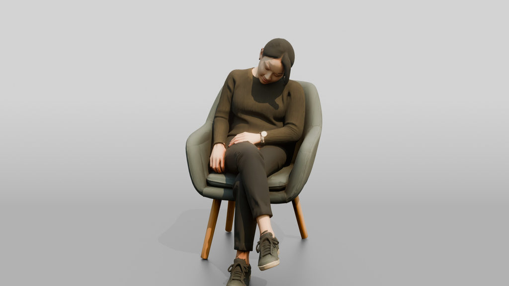 Homeless Woman Sleeping Sitting Up with Her Chin on Her Chest