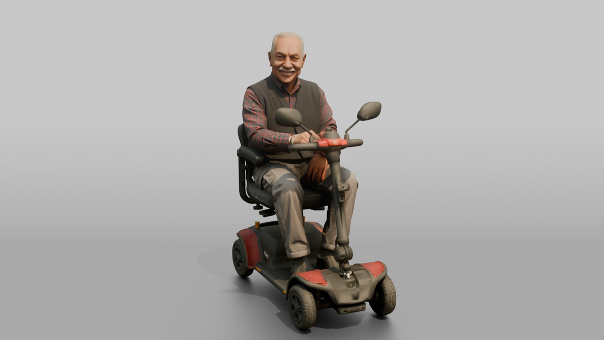 Man Customer Sitting In A Mobility Scooter - 3D character model, view 5