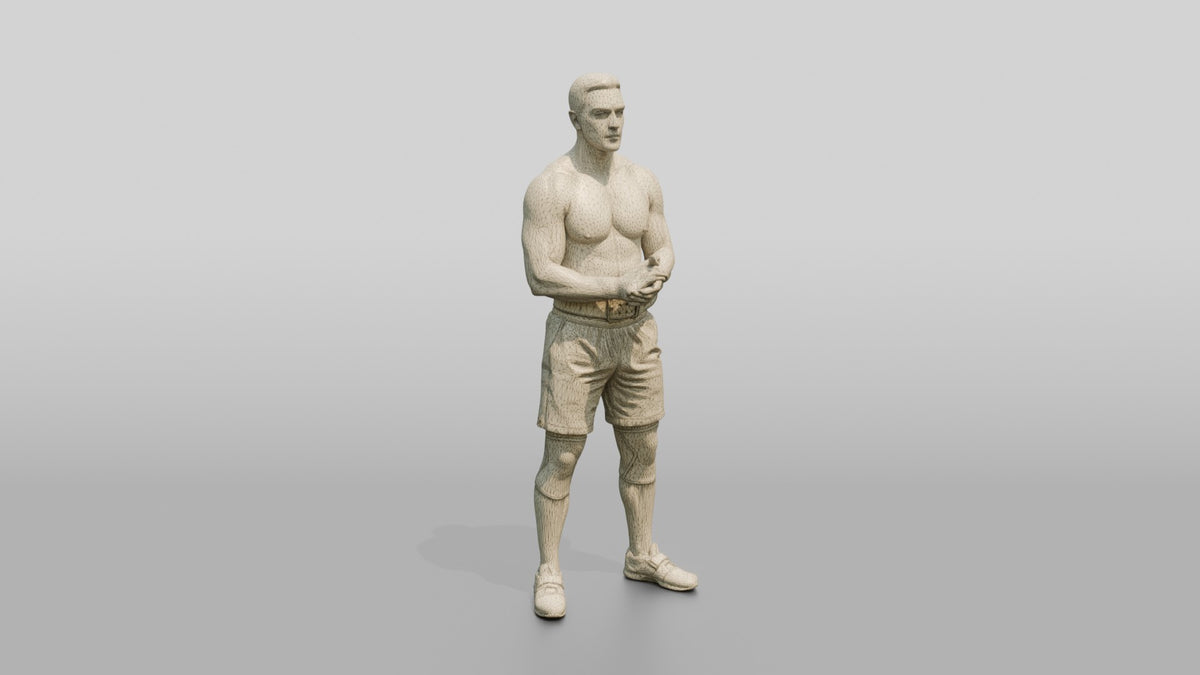 Man Standing with Chalk on Hands - wireframe topology preview