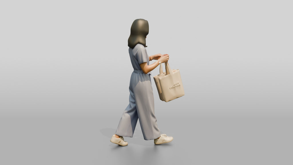 Woman Walking with Canvas Tote Bags